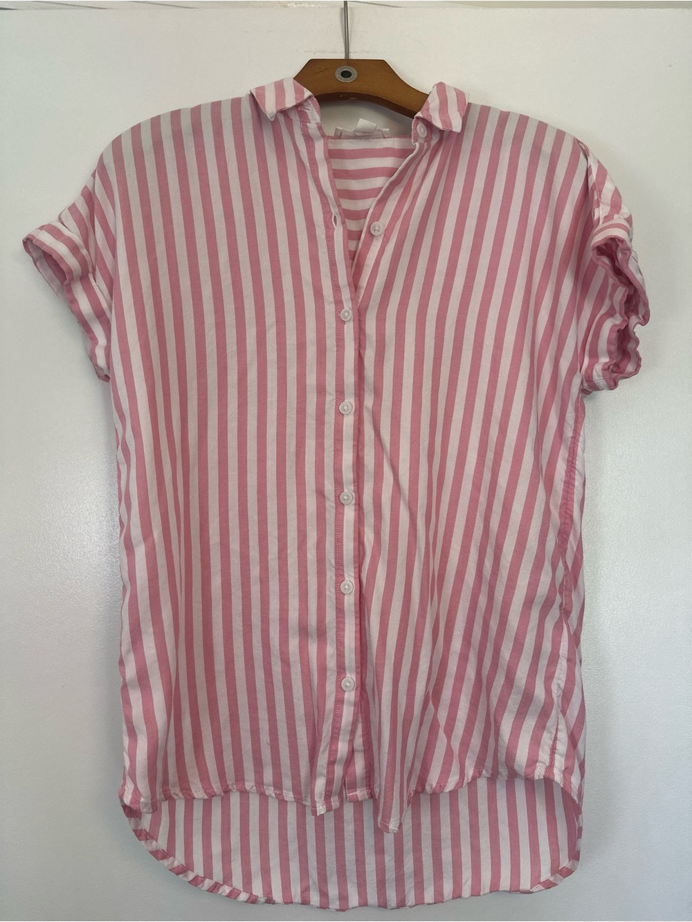 beachlunchlounge Pink and White Vertical Stripe Button-Down Shirt